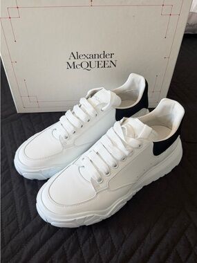 Alexander McQueen White Leather Sneakers with Black Heel Accent